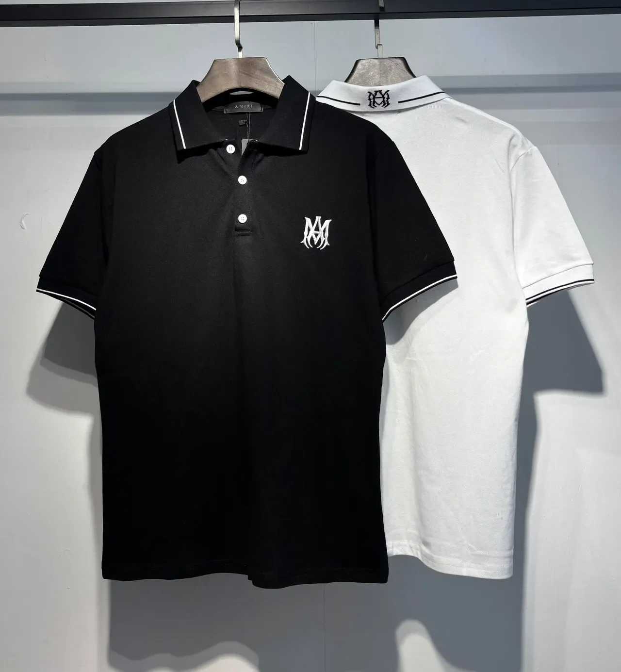 Amiri Monogram Black White Embroidered Contrast Piping Polo Shirt 5