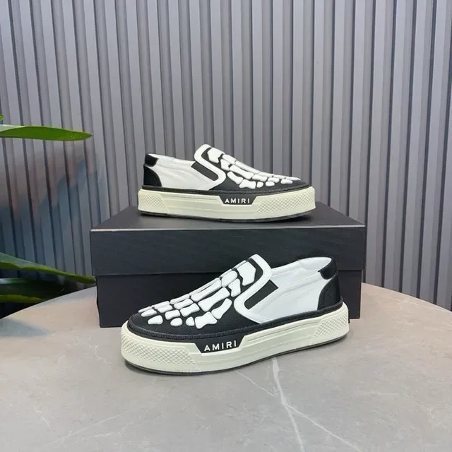 Amiri Skel Top Sneakers Lifestyle Noir et Blanc avec Impression Os Squelettique 2