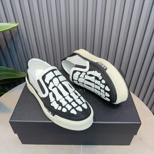 Amiri Skel Top Sneakers Lifestyle Noir et Blanc avec Impression Os Squelettique 5