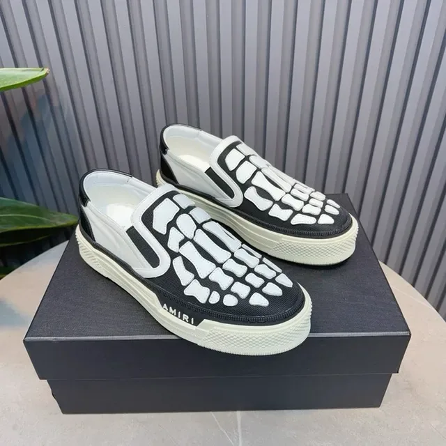 Amiri Skel Top Sneakers Lifestyle Noir et Blanc avec Impression Os Squelettique 8