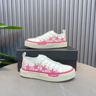 Amiri White Pink Low-Top Canvas-Like Upper Lifestyle Sneakers
