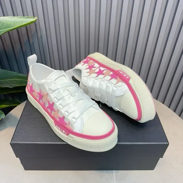 Amiri White Pink Low-Top Canvas-Like Upper Lifestyle Sneakers 4