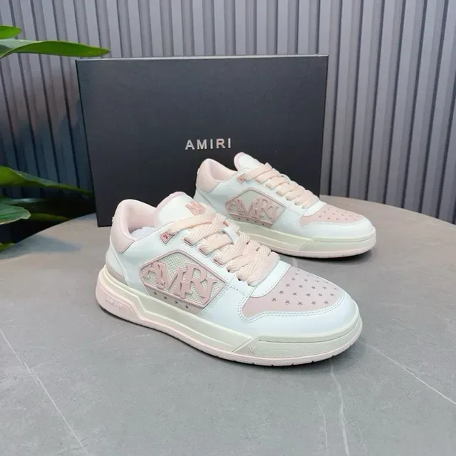 Amiri Tênis lifestyle branco e rosa low-top com perfurações na ponta 7