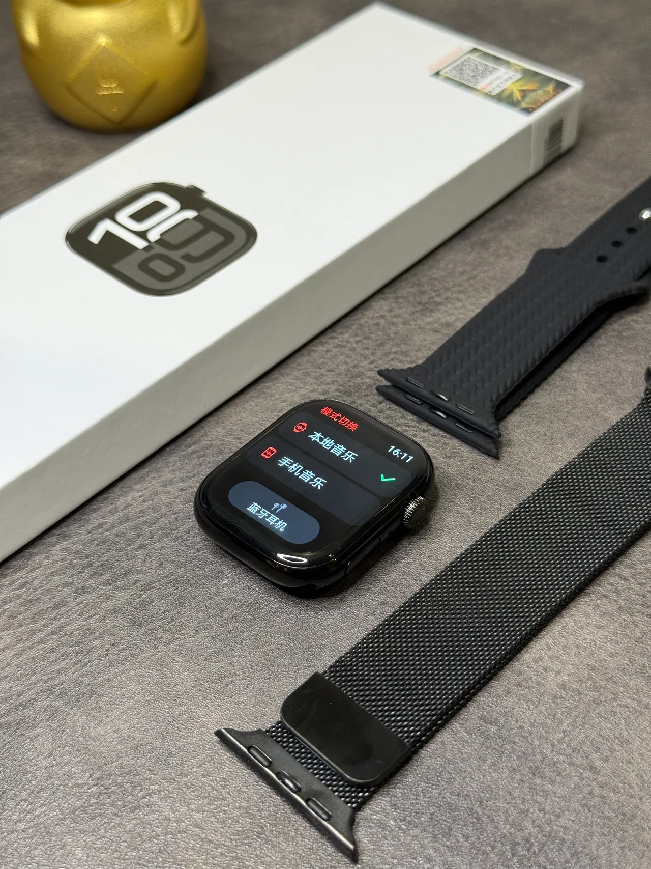 Apple Watch Black Gray Flat-Edged Case Milanese Loop Band Sports Watch 2