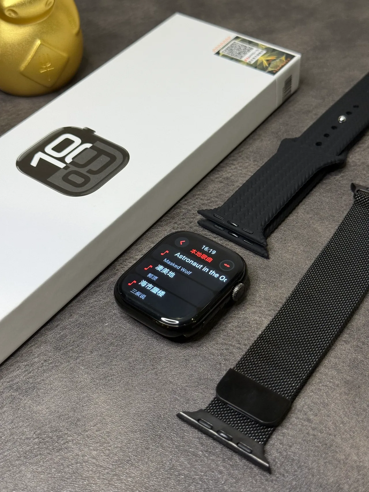 Apple Watch Black Gray Flat-Edged Case Milanese Loop Band Sports Watch 9