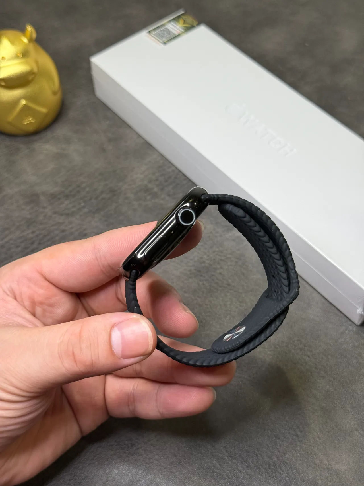 Apple Watch Black Gray Flat-Edged Case Milanese Loop Band Sports Watch 13