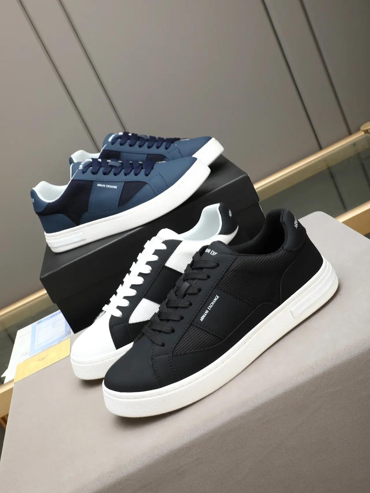 Armani Exchange Navy White Blue Mesh And Synthetic Upper Lifestyle Sneakers 2