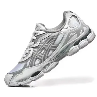 ASICS Gray White Layered Synthetic Overlays Mesh Upper Running Shoes