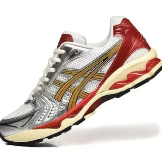 ASICS Red Silver Mesh Upper Metallic Overlay Running Shoes