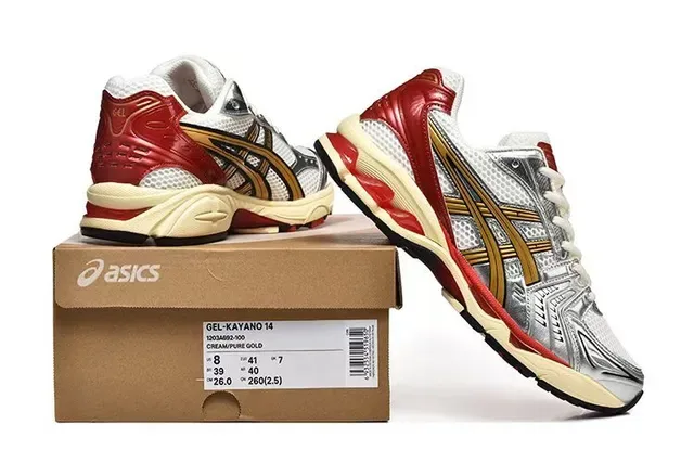 ASICS Red Silver Mesh Upper Metallic Overlay Running Shoes 6