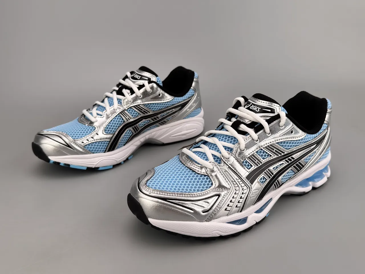 ASICS Silver Blue Metallic Synthetic Overlays Light Honeycomb Mesh Running Shoes 5