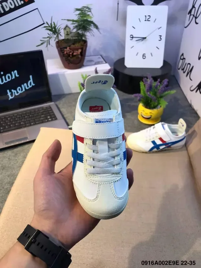 ASICS White Red Low-Top Velcro Strap Lifestyle Sneakers 23
