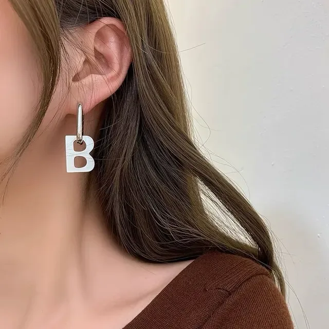 Balenciaga B Logo Hoop Brincos Prata Branco Metálico Letra 4