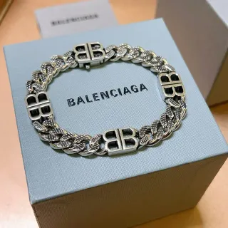 Balenciaga BB Chain فضة أسود سميك Curb-Link Polished Metal سوار