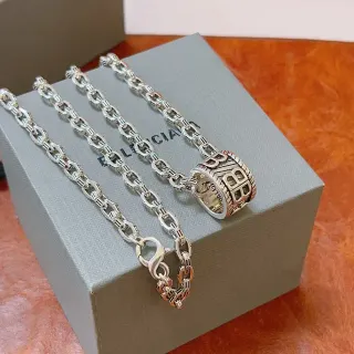 Balenciaga BB Cylindrical Pendant Heavy-Link Chain Necklace
