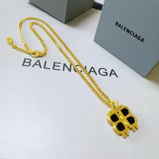 Balenciaga BB Logo Pendant Gold and Black Necklace