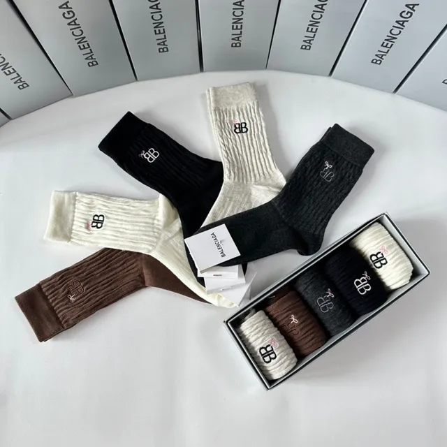 Balenciaga BB Logo Chaussettes Crew Ribotées 3