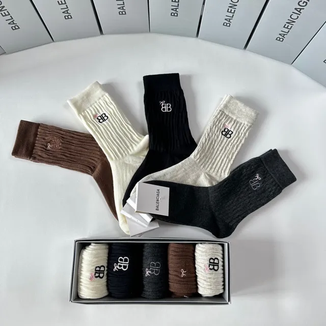 Balenciaga BB Logo Chaussettes Crew Ribotées 4