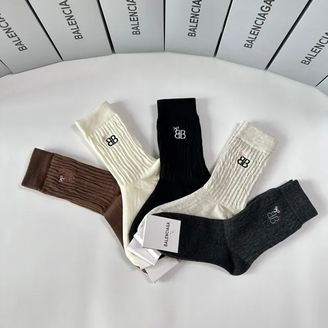 Balenciaga BB Logo Chaussettes Crew Ribotées 5