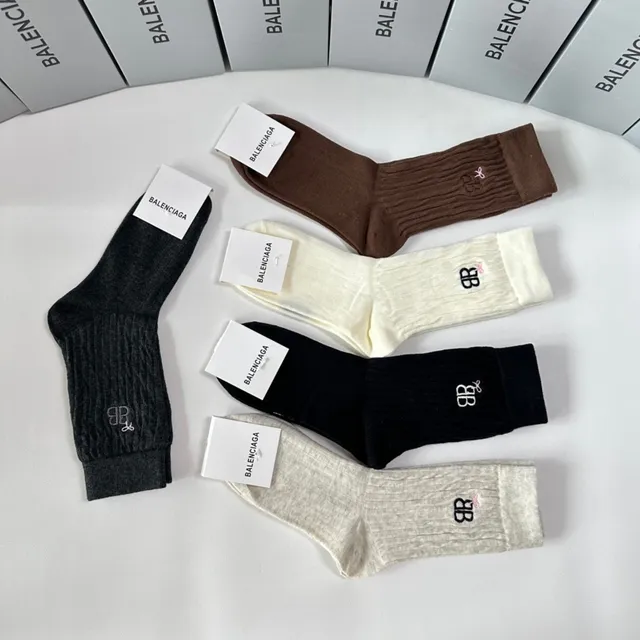 Balenciaga BB Logo Chaussettes Crew Ribotées 6