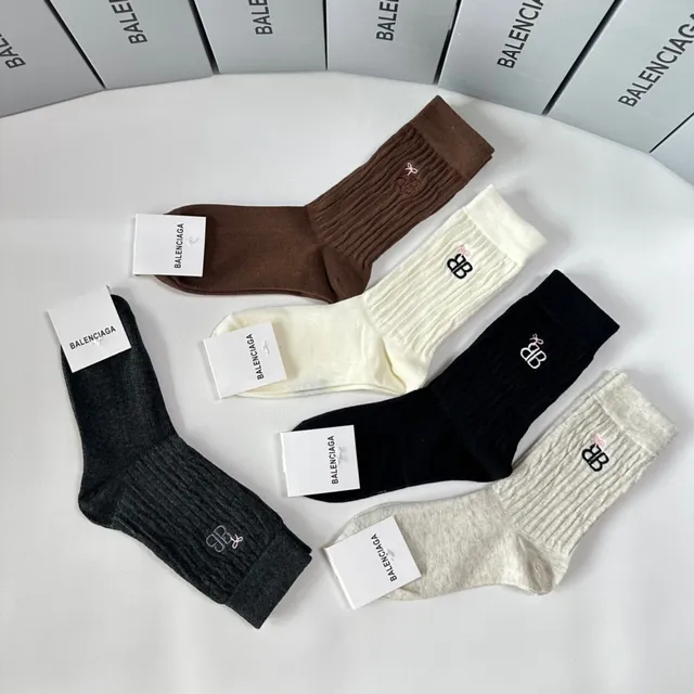 Balenciaga BB Logo Chaussettes Crew Ribotées 7