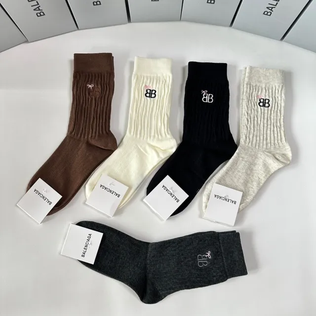 Balenciaga BB Logo Chaussettes Crew Ribotées 8