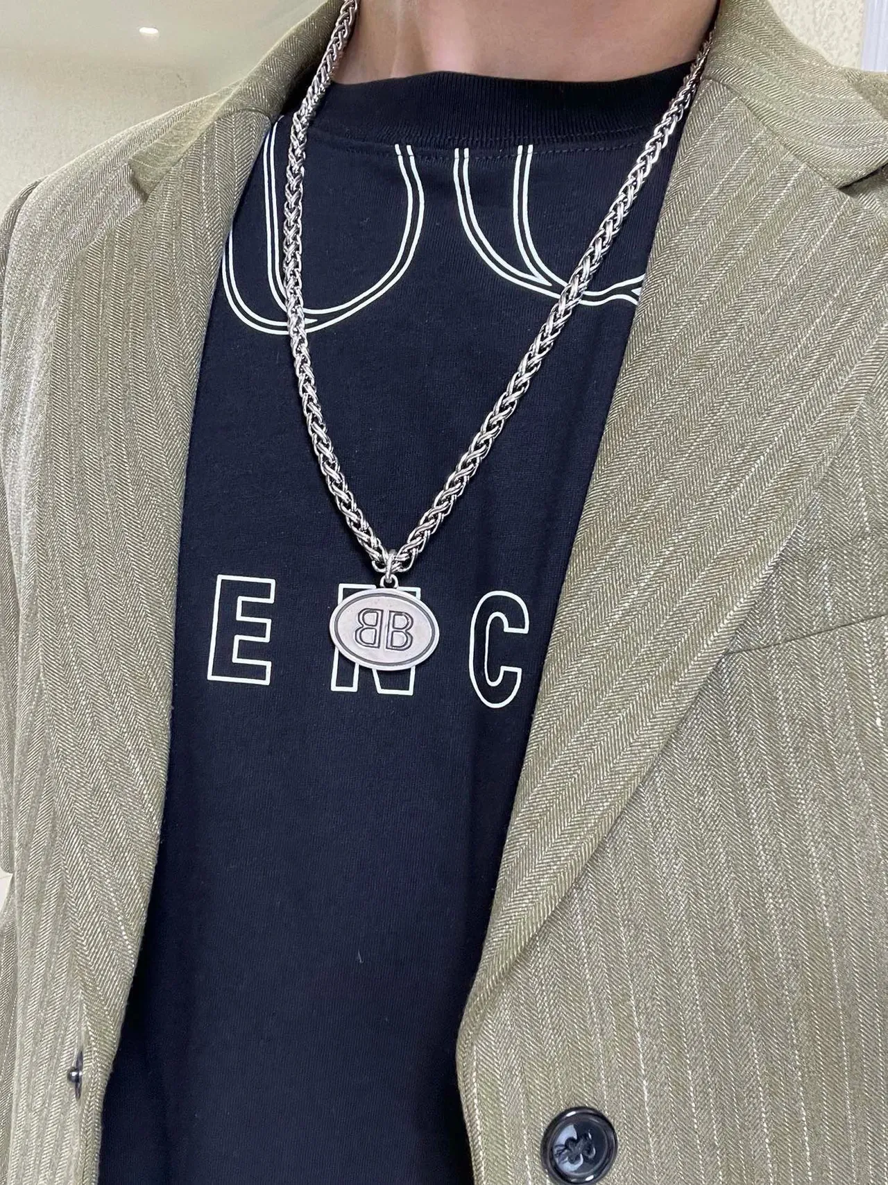 Balenciaga BB Oval Pendant Braided Curb Chain Necklace 4