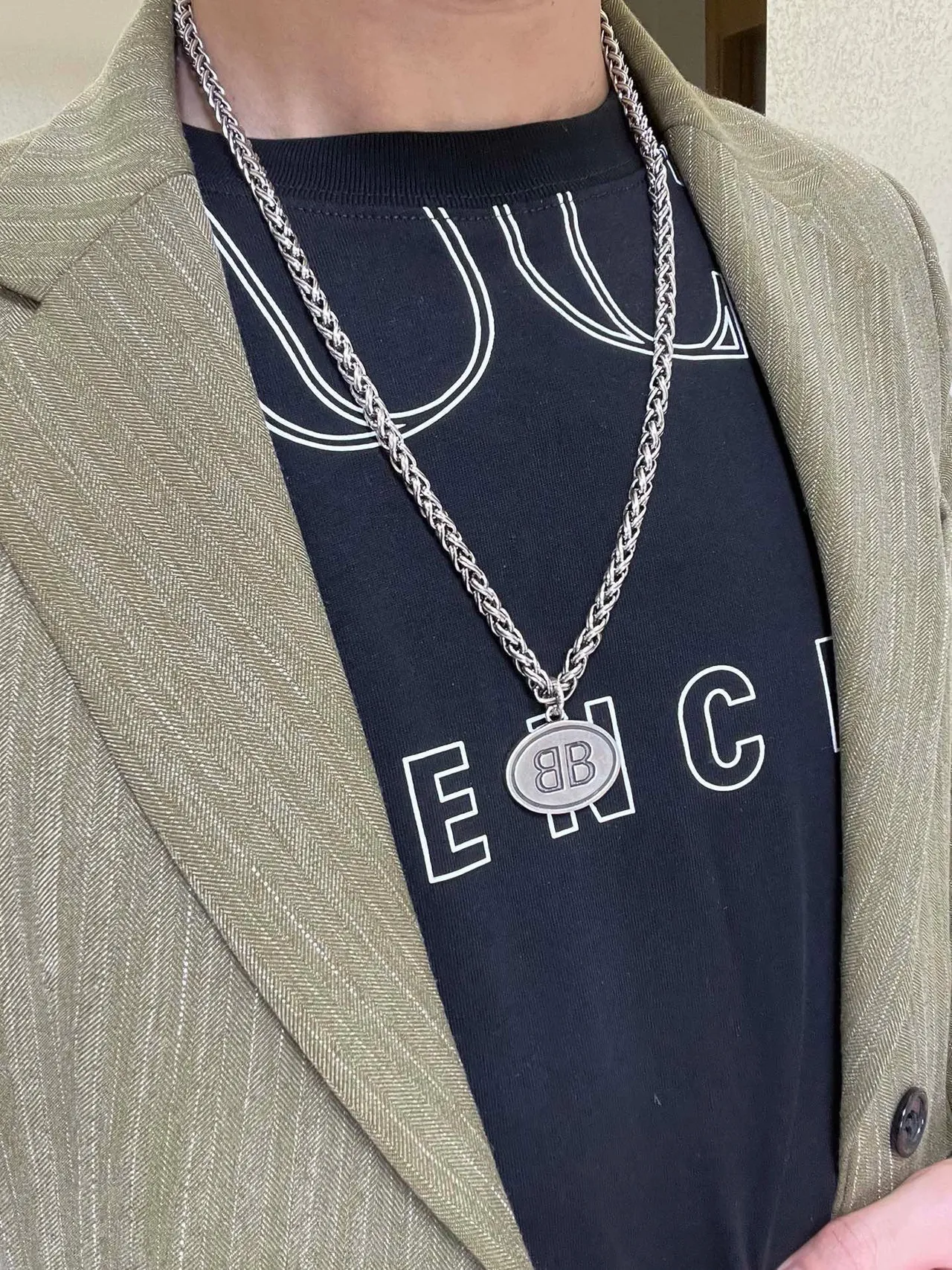 Balenciaga BB Oval Pendant Braided Curb Chain Necklace 7
