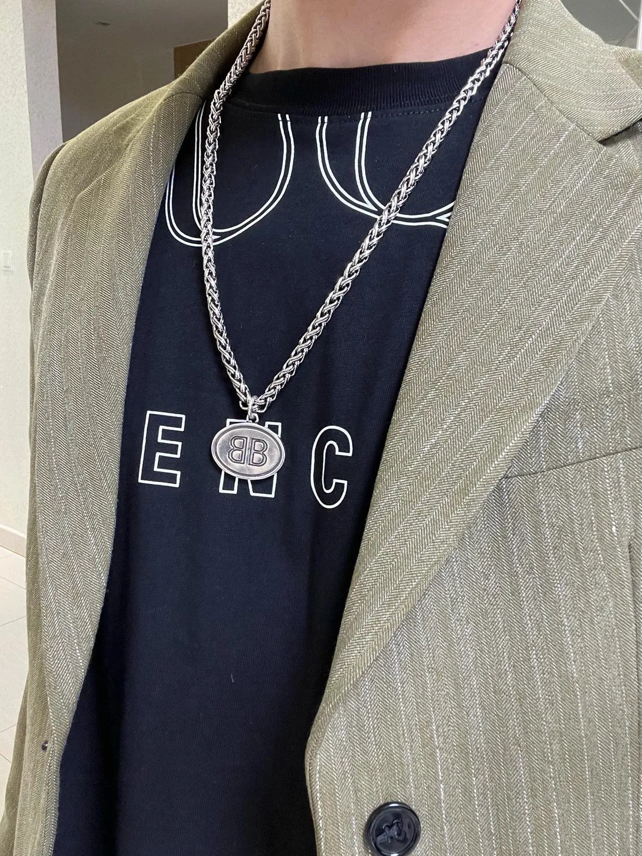Balenciaga BB Oval Pendant Braided Curb Chain Necklace 8