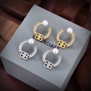Balenciaga BB Perla Pendientes Aro C Dorado Plata Monograma Doble B