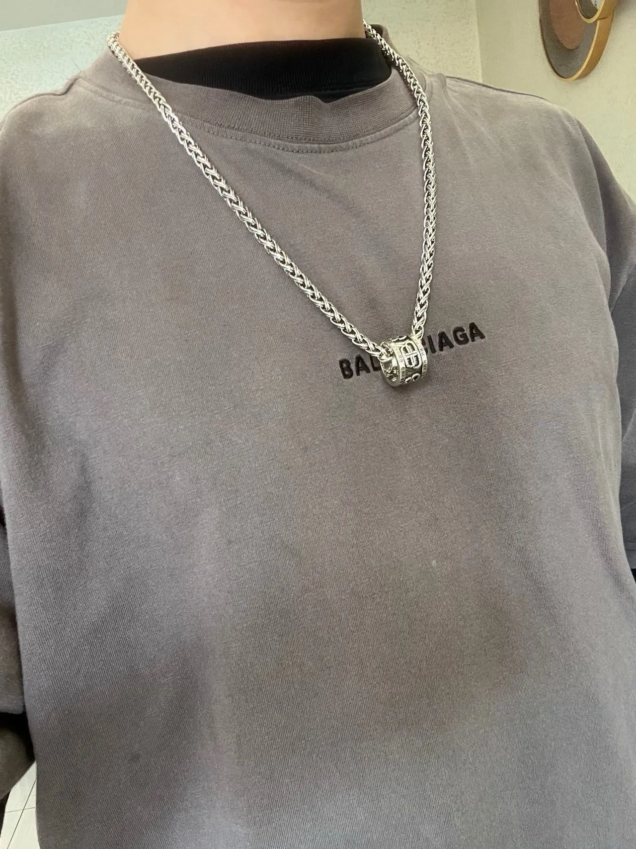 Balenciaga BB Ring Necklace Silver-Tone Braided Chain Necklace 2