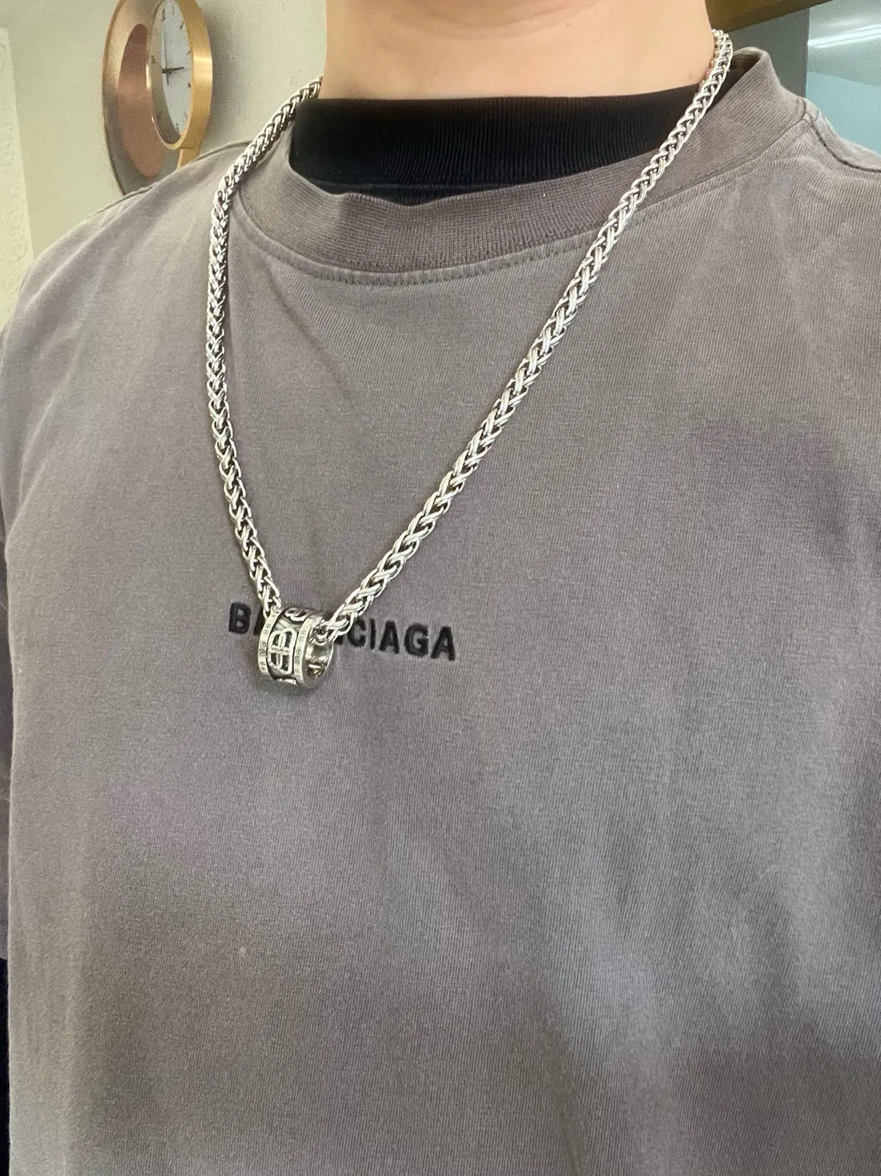 Balenciaga BB Ring Necklace Silver-Tone Braided Chain Necklace 4