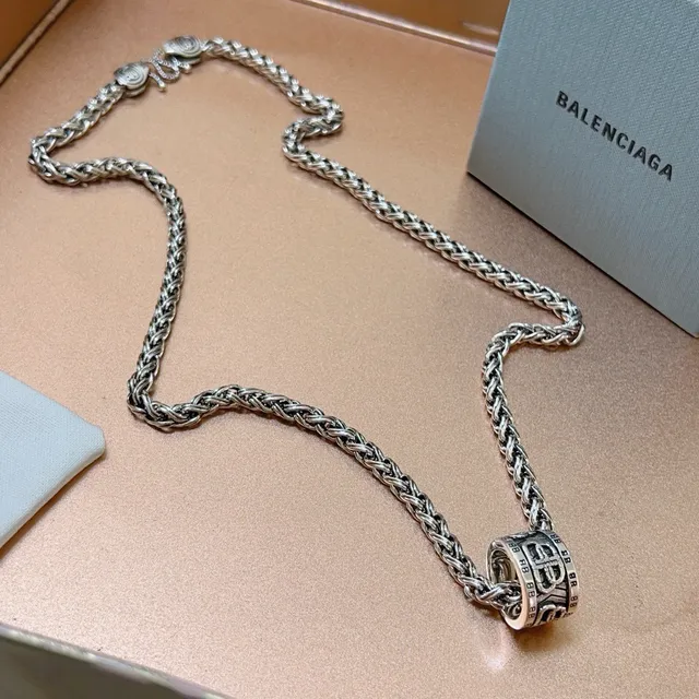 Balenciaga BB Ring Necklace Silver-Tone Braided Chain Necklace 6