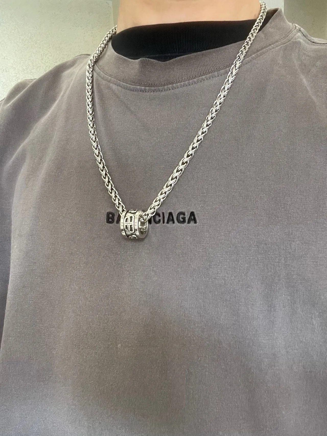 Balenciaga BB Ring Necklace Silver-Tone Braided Chain Necklace 7