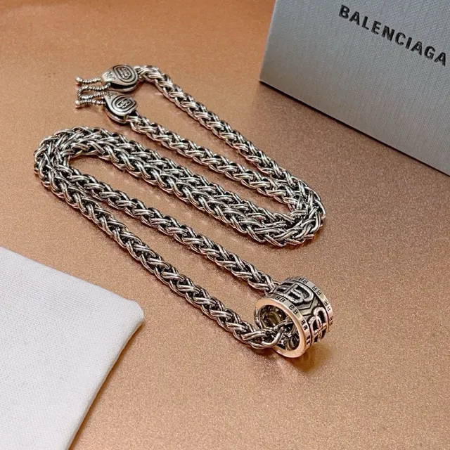 Balenciaga BB Ring Necklace Silver-Tone Braided Chain Necklace 8