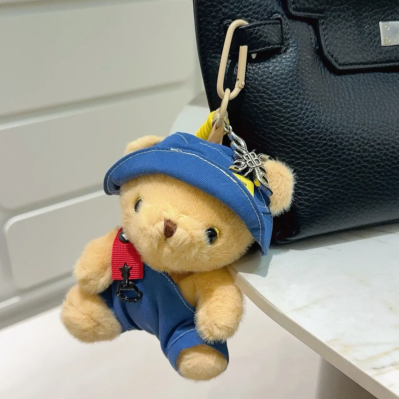 Balenciaga Beige Blue Plush Teddy Bear Denim-Style Hat And Overalls Handbag 3