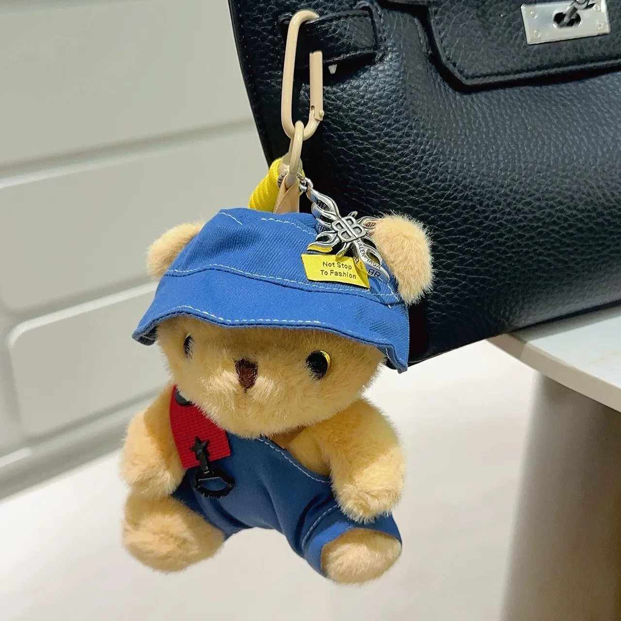 Balenciaga Beige Blue Plush Teddy Bear Denim-Style Hat And Overalls Handbag 6