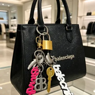 Balenciaga Black Silver Structured Pebbled Leather Boston Bag