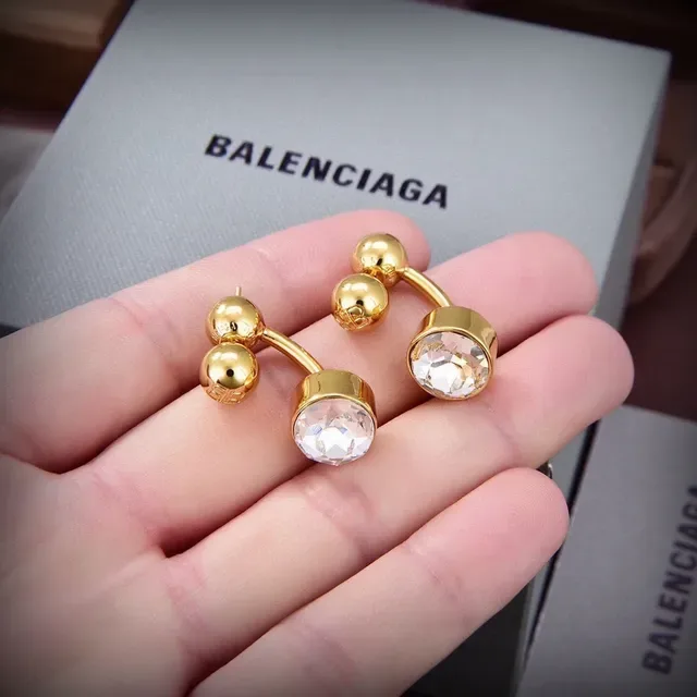 Balenciaga Boucles d'Oreilles Boule de Cristal Argent Or Facettées 3