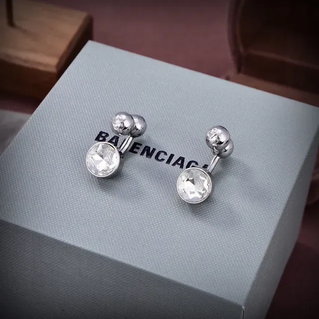 Balenciaga Boucles d'Oreilles Boule de Cristal Argent Or Facettées 4