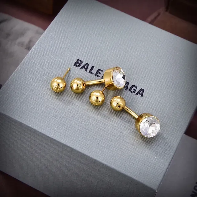 Balenciaga Boucles d'Oreilles Boule de Cristal Argent Or Facettées 5