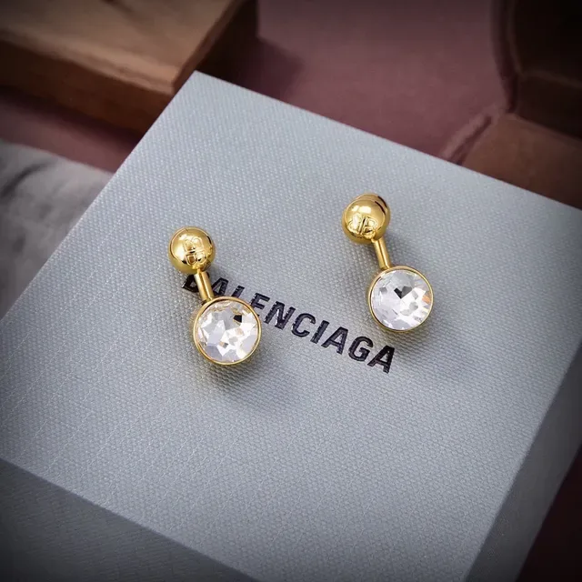 Balenciaga Boucles d'Oreilles Boule de Cristal Argent Or Facettées 6