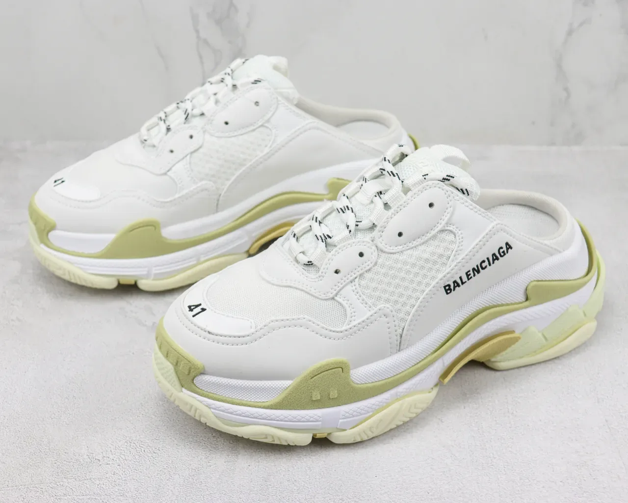 Balenciaga Defender Mule White and Lime Green Chunky Sneakers 4
