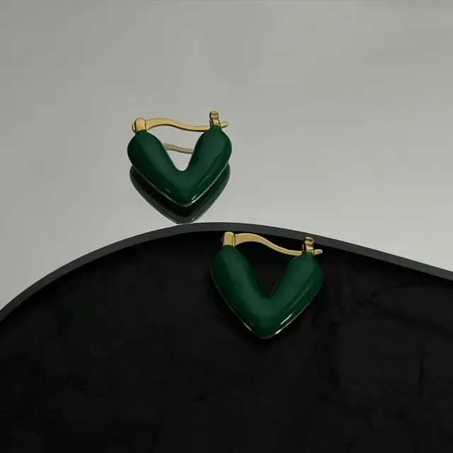 Balenciaga Brincos Coração Aros Esmalte Verde Dourado 2