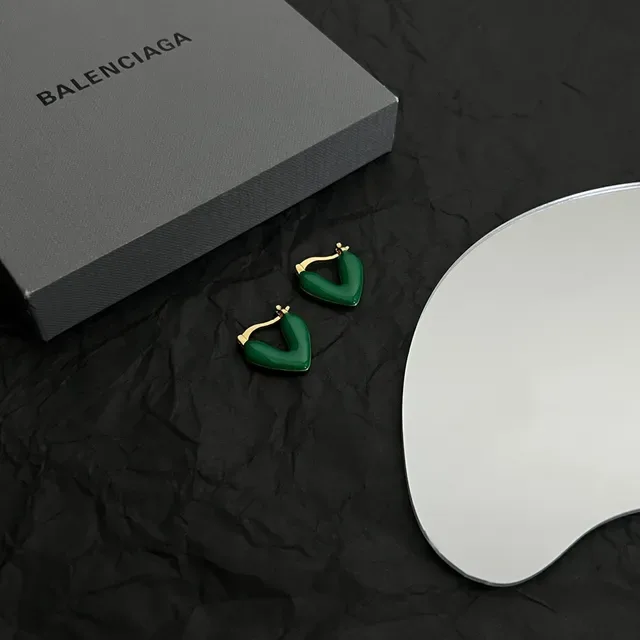 Balenciaga Brincos Coração Aros Esmalte Verde Dourado 3