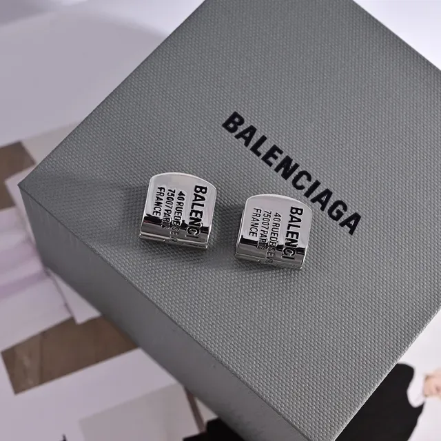 Balenciaga Le Cagole Gold Silver Rectangular Cuff Engraved Address Ring 6