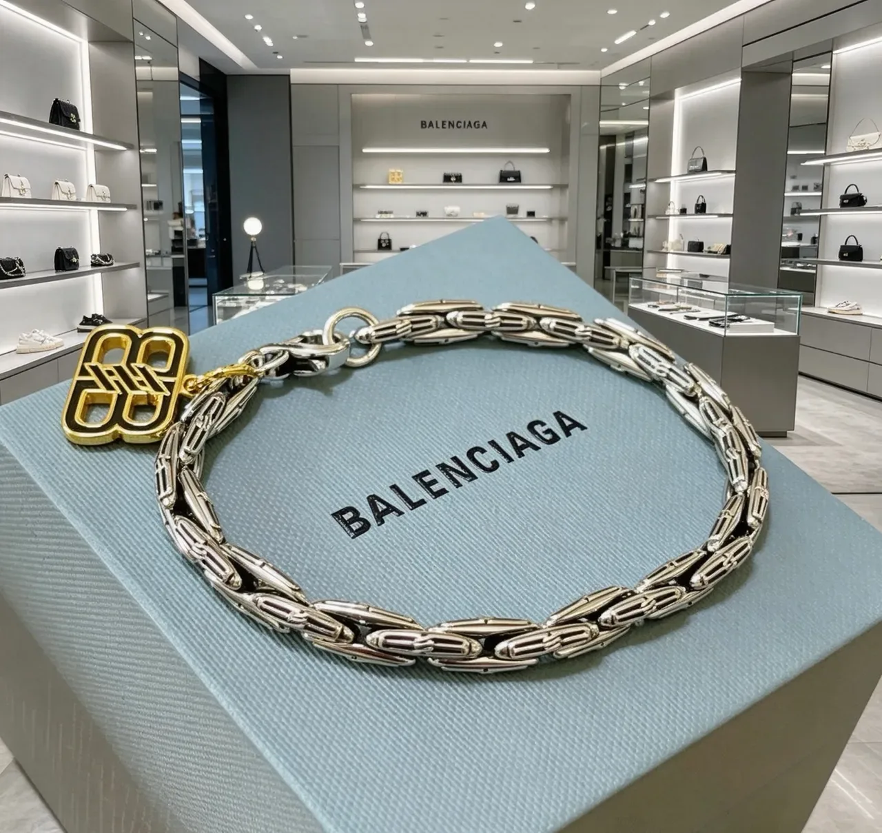 Balenciaga Logo Charm Bracelete com Elos Articulados 3