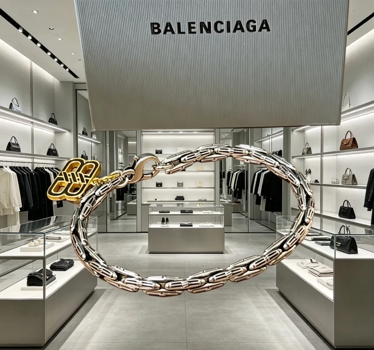 Balenciaga Logo Charm Bracelete com Elos Articulados 9