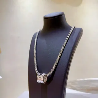 Collar Balenciaga Logo Cilindro Plata Negro Cadena Trenzada Colgante Cilindrico