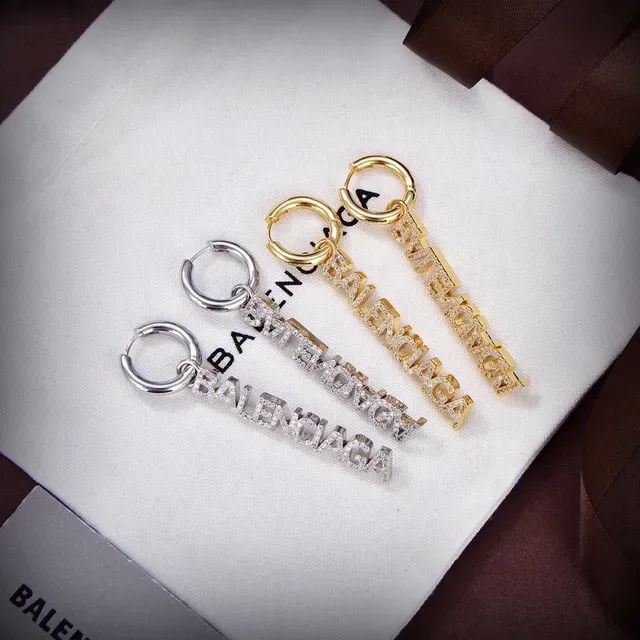 Balenciaga Logotype Pendant أقراط ذهبية وفضية Pavé-Set 1